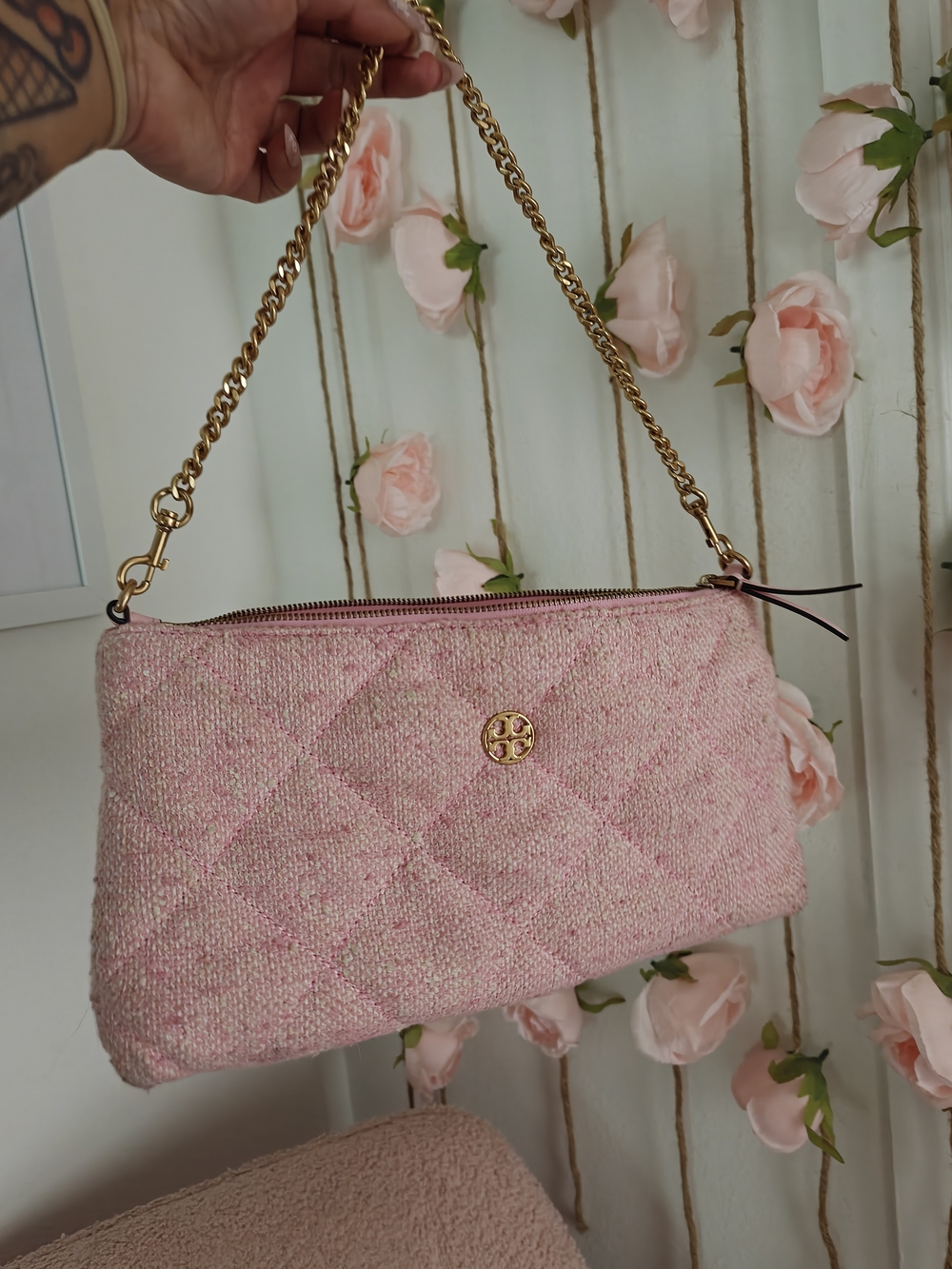 Tory Burch Pink Quilted Chain-Handle Shoulder Bag